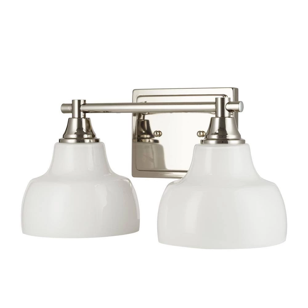 2-Lights Polished Nickel Vanity Light with Milk White Glass Shades by Cresswell 6 2-Lights Polished Nickel Vanity Light with Milk White Glass Shades by Cresswell - Image 5