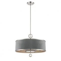 Luxour 6-Light Polished Nickel Pendant with Steel Grey Velvet Shade by Metropolitan