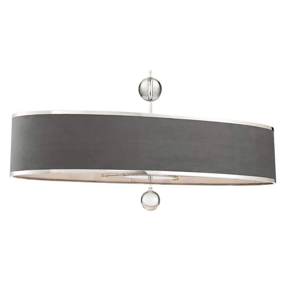 Luxour 6-Light Polished Nickel Island Chandelier with Steel Grey Velvet Shade by Metropolitan 4 Luxour 6-Light Polished Nickel Island Chandelier with Steel Grey Velvet Shade by Metropolitan - Image 2