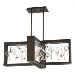 Maison Des Fleurs 180-Watt Equivalence Integrated LED Regal Bronze with Gold Island Chandelier with Clear Glass Flowers by Metropolitan