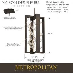 Maison Des Fleurs 120-Watt Equivalence Integrated LED Regal Bronze with Empire Gold Pendant with Clear Glass Flowers by Metropolitan -BLACK DECKER store regal bronze with empire gold leaf metropolitan chandeliers n7967 730 l 4f 1000