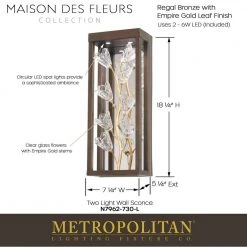 Maison Des Fleurs 2-Light Regal Bronze with Empire Gold Leaf LED Wall Sconce with Clear Glass Flowers by Metropolitan -BLACK DECKER store regal bronze with empire gold leaf metropolitan vanity lighting n7962 730 l c3 1000