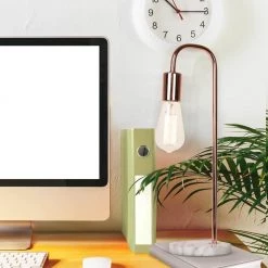 19 in. Rose Gold Table Lamp with Faux Marble Base by Cresswell -BLACK DECKER store rose gold cresswell lamp bases 20458 001 31 1000