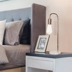 19 in. Rose Gold Table Lamp with Faux Marble Base by Cresswell -BLACK DECKER store rose gold cresswell lamp bases 20458 001 44 1000