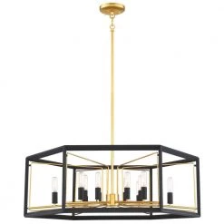 Sable Point 12-Light Sand Black Hexagon Pendant with Honey Gold Accents by Metropolitan