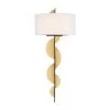 Navia 7.875 in. Sand Coal and Ardent Gold Leaf LED Sconce with White Linen Shade by Metropolitan