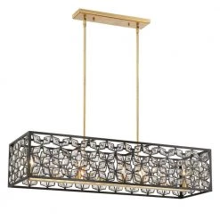 Brookcrest 8-Light Sand Coal and Gold Leaf Island Chandelier with Crystal Glass Shades by Metropolitan