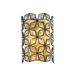 Brookcrest 7.875 in. Sand Coal and Gold Leaf Sconce with Crystal Glass Shades by Metropolitan