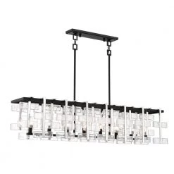 Painesdale 8-Light Sand Coal and Polished Nickel Island Chandelier with Clear Pressed Glass Accents by Metropolitan