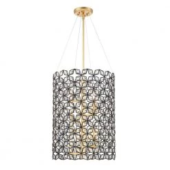 Brookcrest 8-Light Sand Coal and Gold Leaf Cage Pendant Light with Crystal Glass Accents by Metropolitan