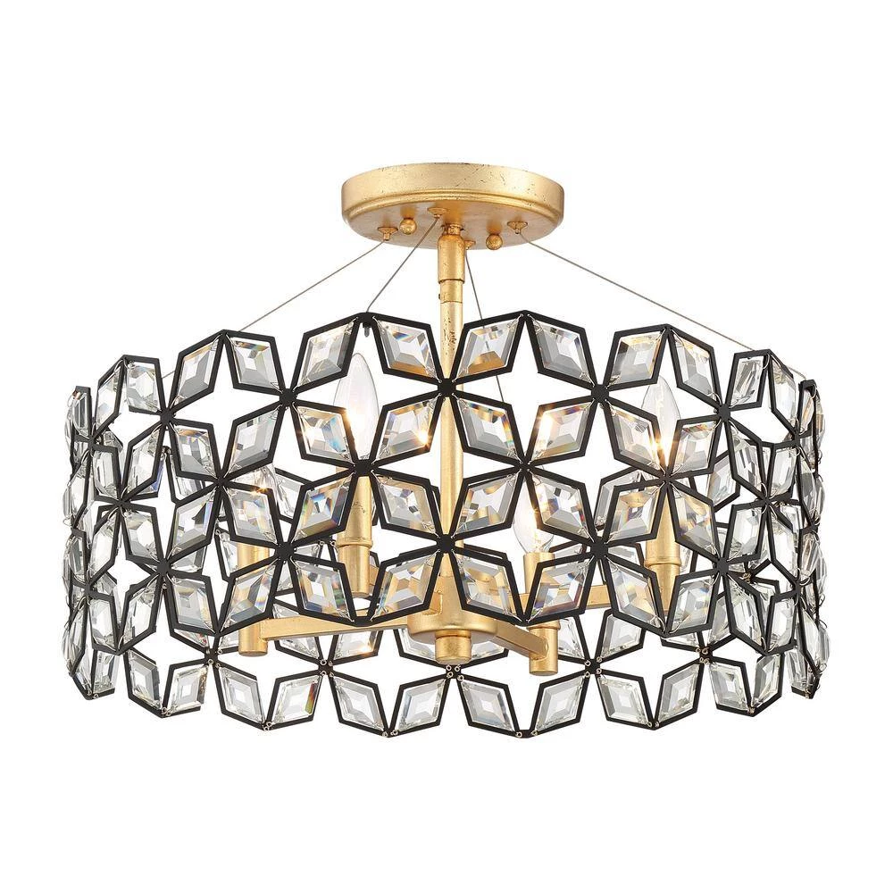 Brookcrest 20 in. 4-Light Sand Coal and Gold Leaf Semi-Flush Mount with Crystal Glass Accents by Metropolitan 3 Brookcrest 20 in. 4-Light Sand Coal and Gold Leaf Semi-Flush Mount with Crystal Glass Accents by Metropolitan