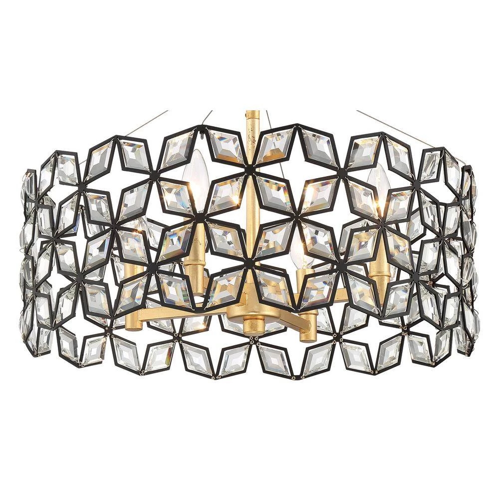 Brookcrest 20 in. 4-Light Sand Coal and Gold Leaf Semi-Flush Mount with Crystal Glass Accents by Metropolitan 4 Brookcrest 20 in. 4-Light Sand Coal and Gold Leaf Semi-Flush Mount with Crystal Glass Accents by Metropolitan - Image 2