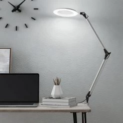 17.5 in. Metal Silver Swing Arm Architect LED Task Lamp with Ring Light by Lavish Home -BLACK DECKER store silver lavish home desk lamps hw1000079 31 1000