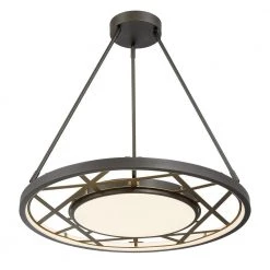 Tribeca 28 in. 200-Watt Equivalence Integrated LED Smoked Iron and Soft Brass Pendant with Etched White Glass Diffuser by Metropolitan -BLACK DECKER store smoked iron and soft brass metropolitan chandeliers n7527 716 l 1f 1000