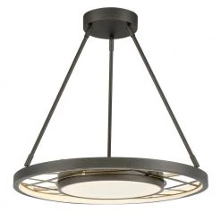 Tribeca 28 in. 200-Watt Equivalence Integrated LED Smoked Iron and Soft Brass Pendant with Etched White Glass Diffuser by Metropolitan