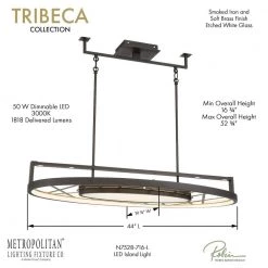 Tribeca 250-Watt Equivalence Integrated LED Smoked Iron Island Chandelier with Etched White Glass Diffuser by Metropolitan -BLACK DECKER store smoked iron and soft brass metropolitan chandeliers n7528 716 l 1f 1000