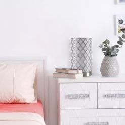 11.5 in. Steel Uplight Lamp with Quatrefoil Pattern Fabric Shade by Lavish Home 11 11.5 in. Steel Uplight Lamp with Quatrefoil Pattern Fabric Shade by Lavish Home -BLACK DECKER store steel lavish home table lamps hw1000027 1f 1000