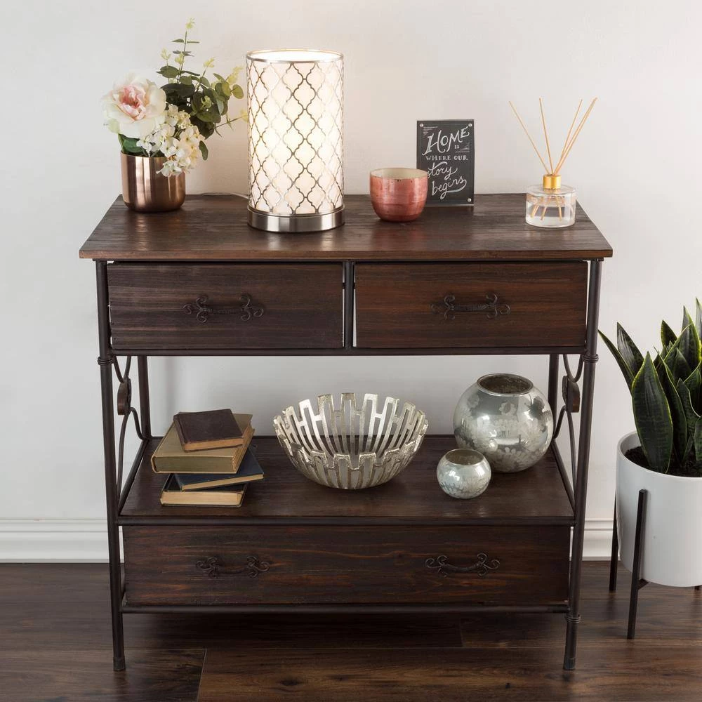 11.5 in. Steel Uplight Lamp with Quatrefoil Pattern Fabric Shade by Lavish Home 7 11.5 in. Steel Uplight Lamp with Quatrefoil Pattern Fabric Shade by Lavish Home - Image 5